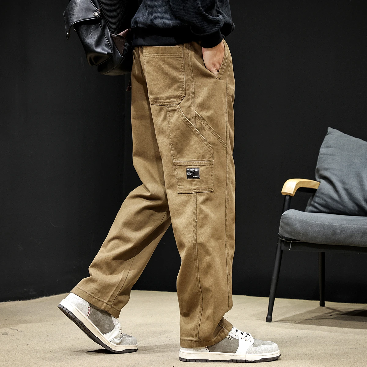 

Casual Cotton Work Pants Men's Spring Autumn Straight Leg Long Trousers plus Size Trendy American Sle Men's Faion Ciscape