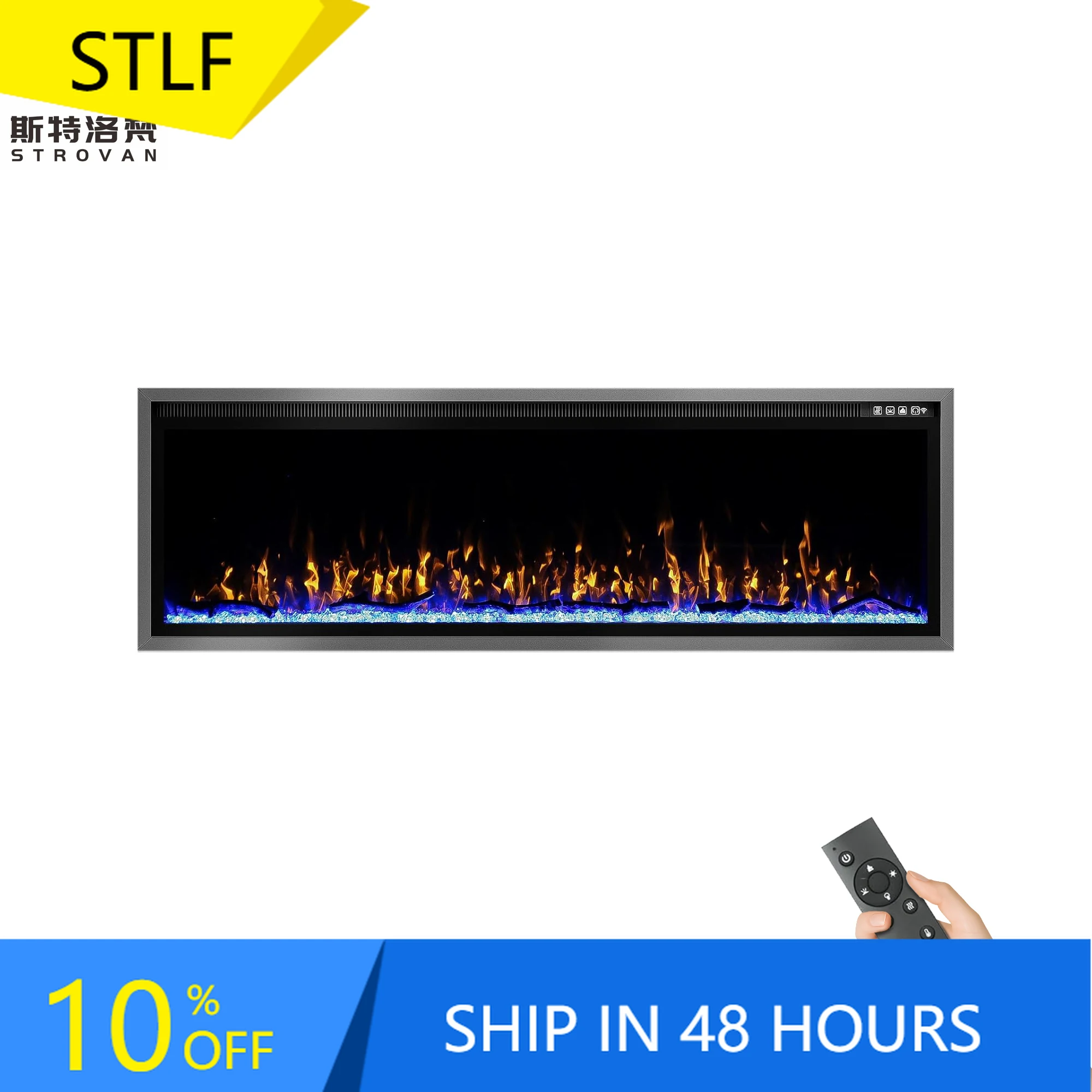 

ZXHK 60in Modern Efficient Metal Electric Fireplace Insert Freestanding Heater with Remote for Hotel & Outdoor Use
