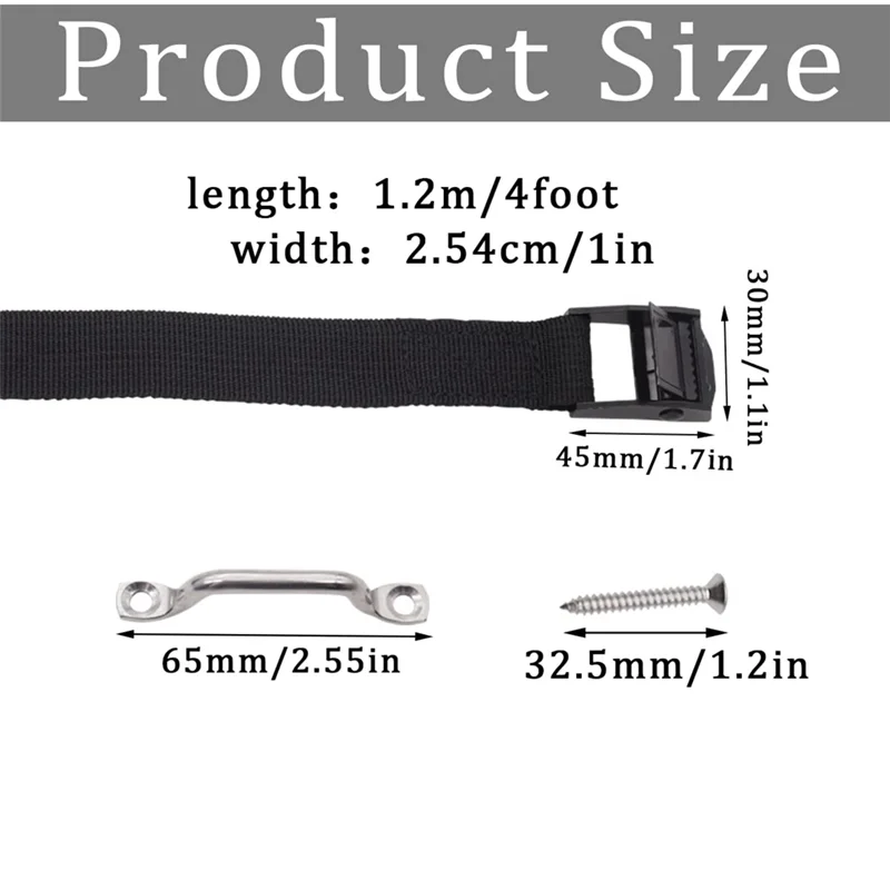 1Inch x 4Ft Battery Tie Down Strap Kit with Stainless Steel Cam Buckle, Bracket and Screws for Boats, Luggage Belt, Cars