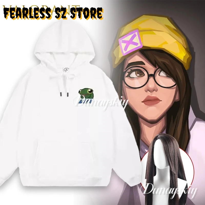 

VALORANT Killjoy Frog White Hoodie Cosplay disfraz Winter Plush Unisex Anime Game Character Outfit Halloween Daily Christmas