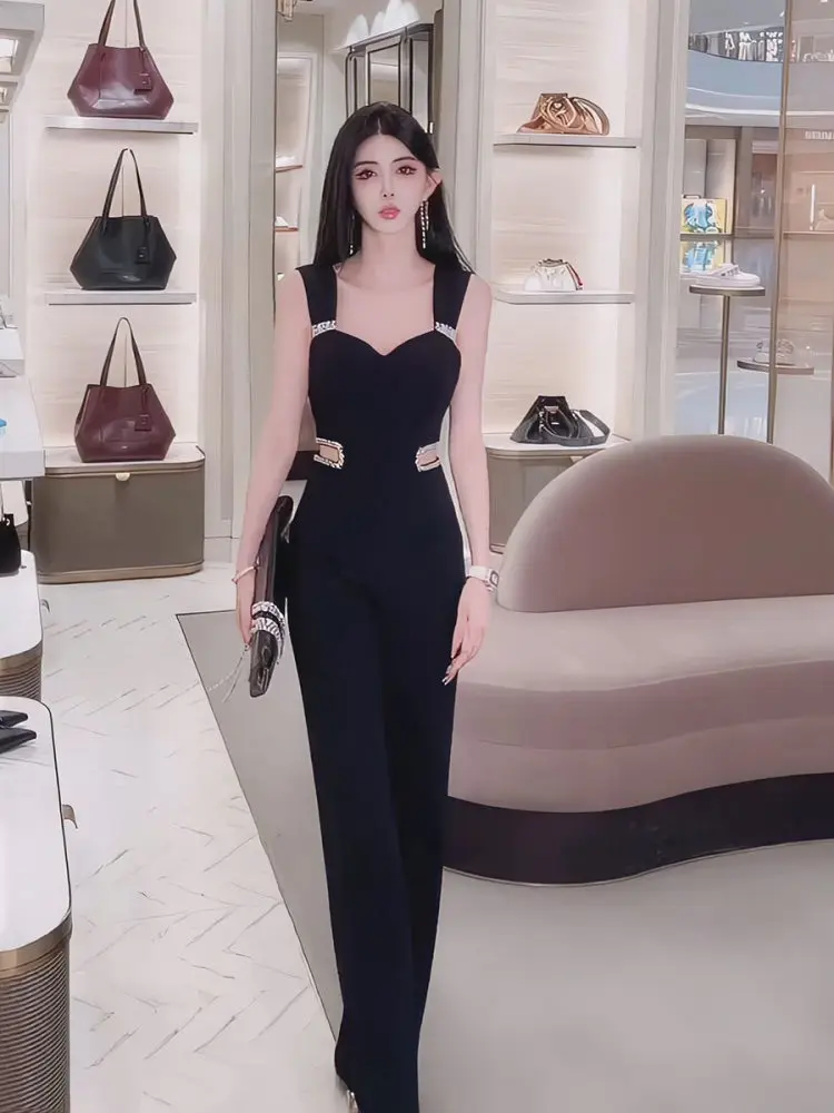 

Bla Diamond Embellied Belted One-Piece Women's Summer 2026 Slimming High-Waisted Bridesmaid Rer with Strap