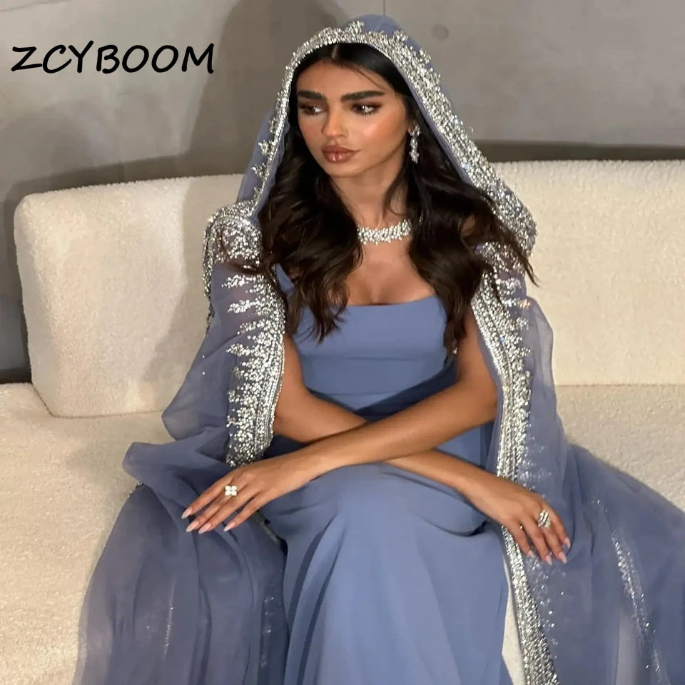 Customized Elegant Scoop Neck Mermaid Court Train Satin Evening Dresses 2024 Formal Crystal Purple Party Prom Dress Ball Gowns