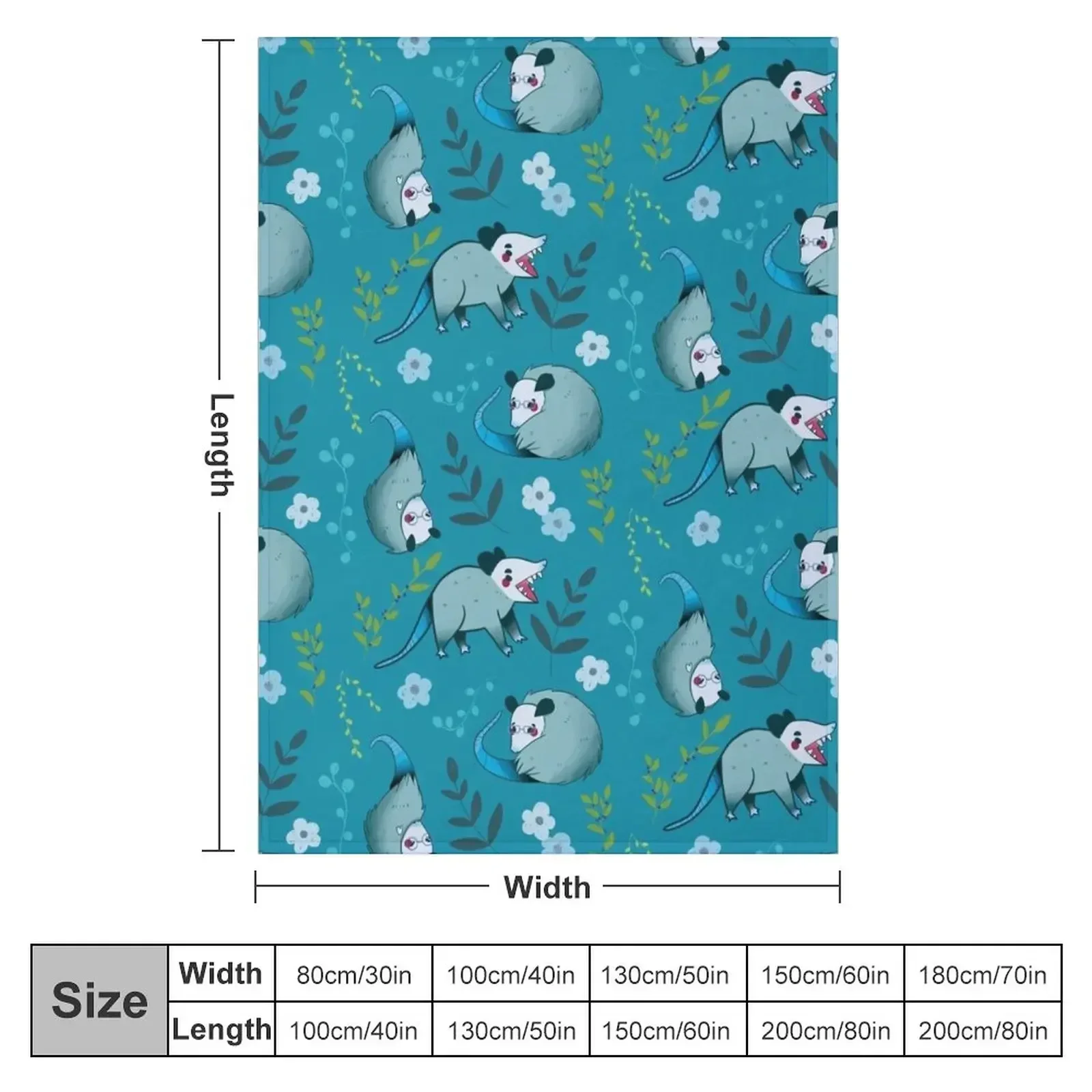 Possum - Cute Blue and Green Cartoon Animal Pattern Throw Blanket Beautifuls Weighted Furrys Blankets