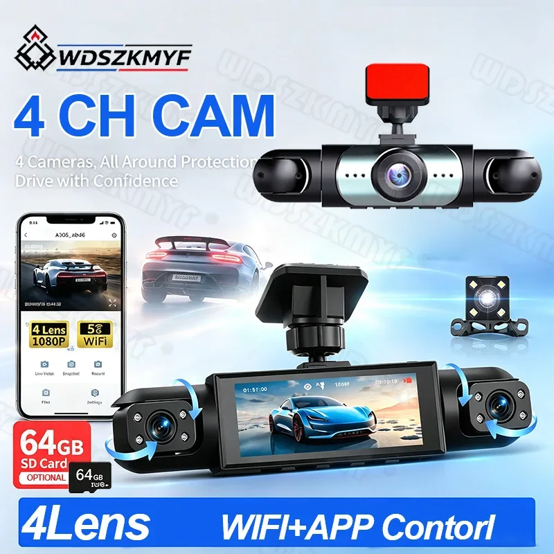Dashcam For Cars 4 Channel Black Box WiFi Driving Camera FHD 1080P Night Vision Loop Recording Add Electronic Car Accessories