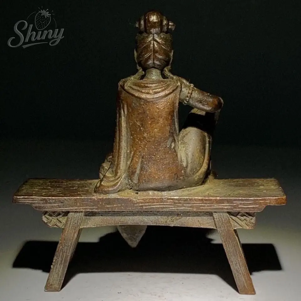 Avalokiteśvara Guanyin Bodhisattva Statue Antique Bench Devotional Object Divine Image Bronze