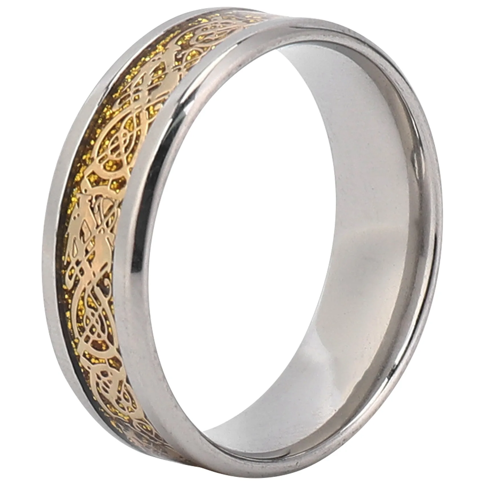 Dragon Scale Dragon Pattern Beveled Edges Celtic Rings Jewelry Wedding Band For Men Gold 11