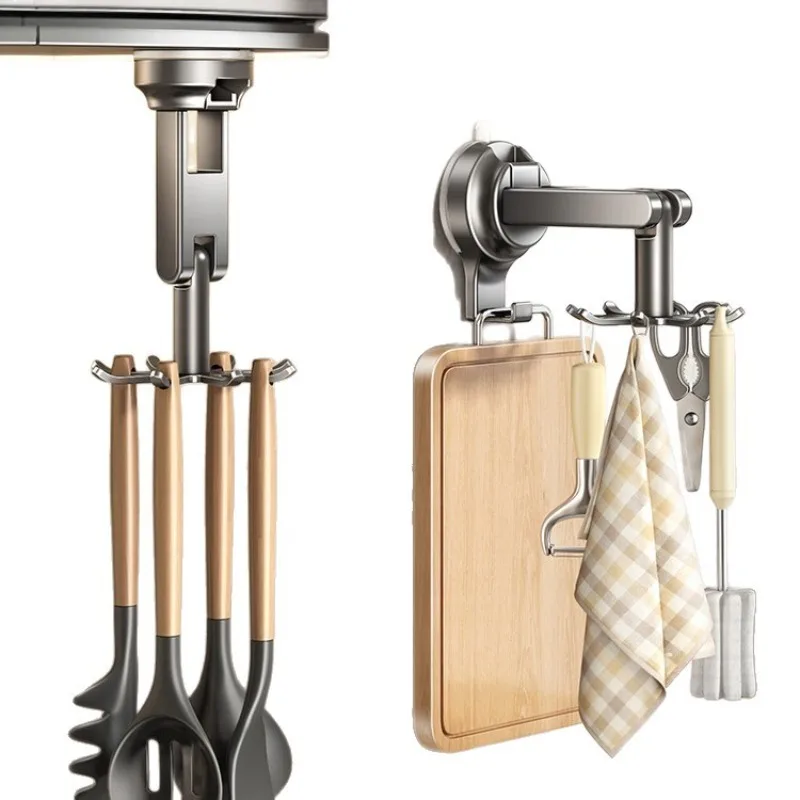 Sin Perforaciones 360 °   Organizador Giratorio de Utensilios de Cocina con Ventosa para Montaje en Pared, para Cucharas, Cucharones, Tablas de Cortar y Toallas