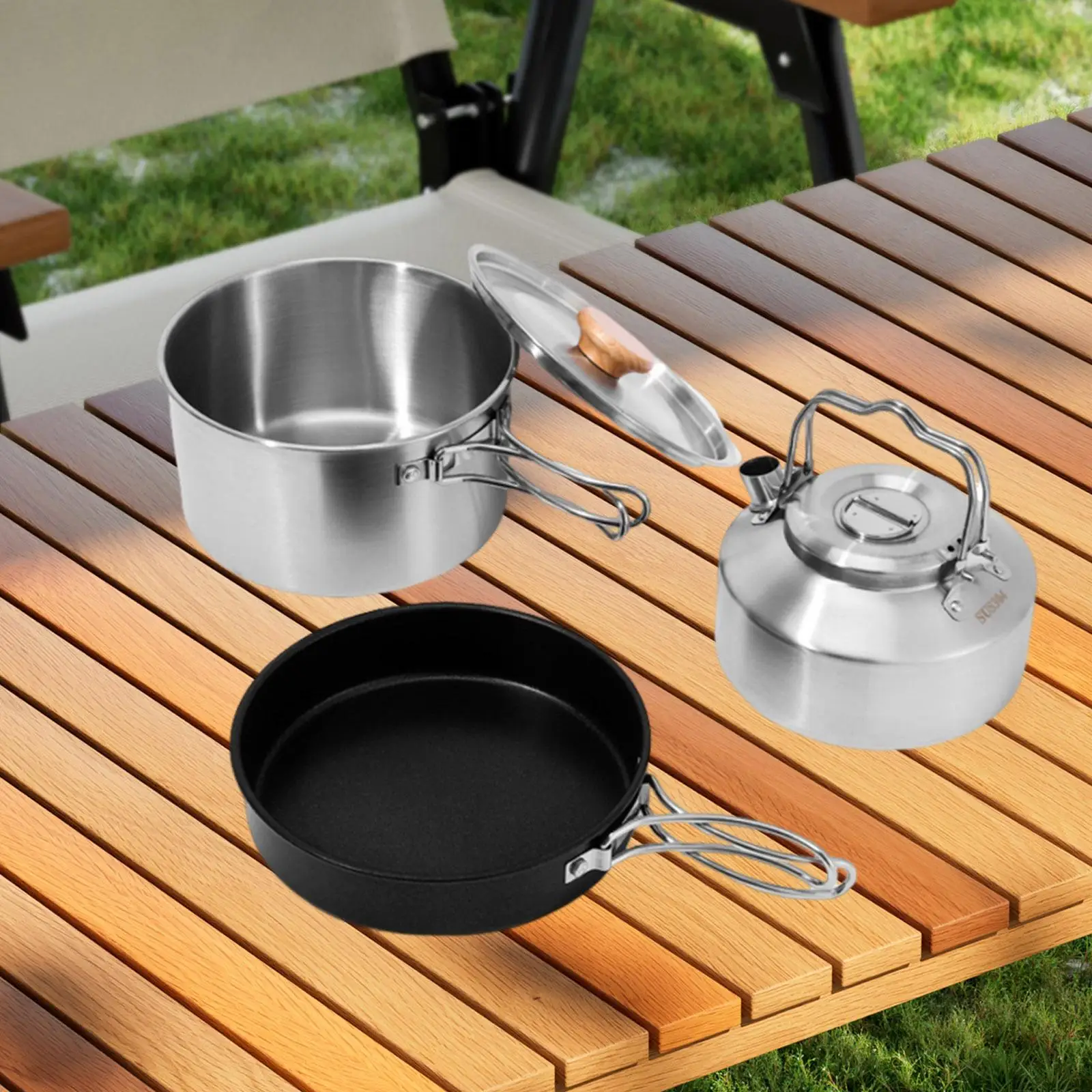 Camping Cookware Set with Carry Bag Comfortable Folding Handle Convenient