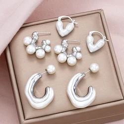 6pcs/Set Fashion Vintage Pearl Heart Shaped Earrings for Women Minimalist Jewelry For Party Datin Daily Wear And Gifts 2024 New