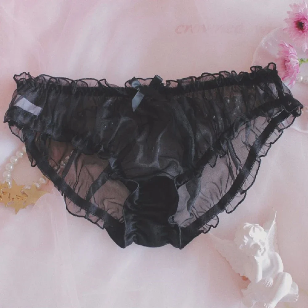 

1pc Men Underwear Sissy See Through Pouch Panties Bikini Briefs Shorts Mesh Bow Breathable Man's Underwear