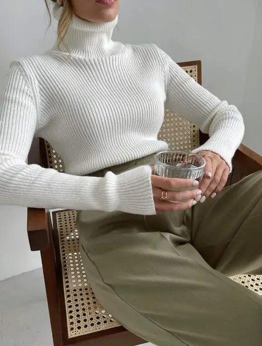 

Extended High Neck Sweater, Autumn and Winter Knitted Base Sweater, Slim Fit High Neck Pullover Sweater
