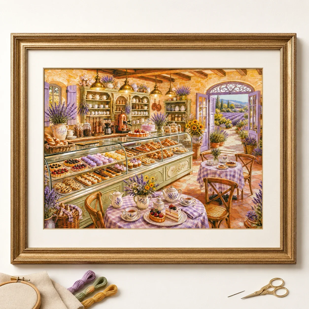 No mixed embroidery [ZZ9019-Lavender Dessert Shop]11CT 14CT 16CT DIY Stamped Cross Stitch Kit with Printed Canvas and Cotton Thr