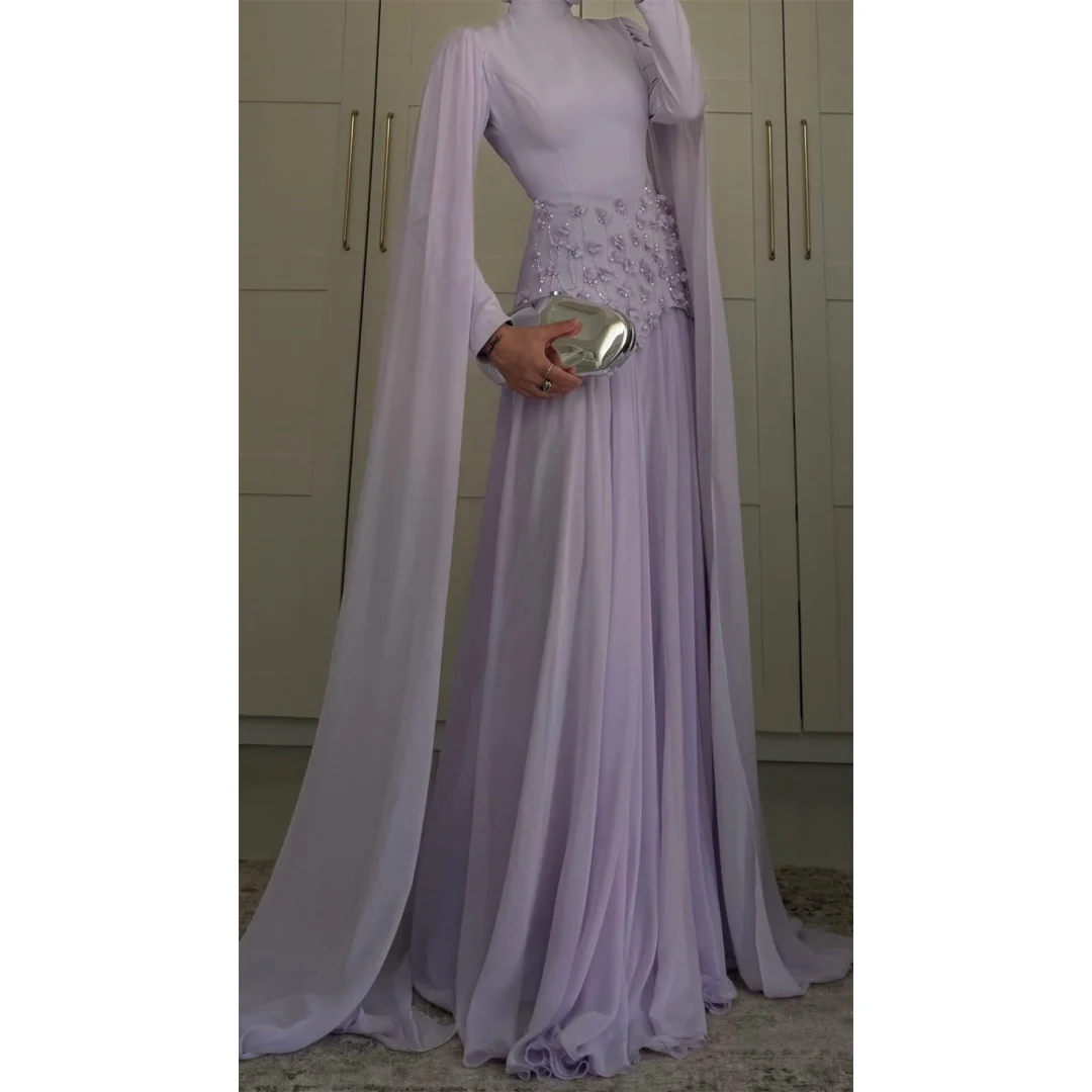 Bella Customized High Neck Detachable Shawl Prom Dress Beaded Multilayer Pleats vestidos de noche Floor‑Length Evening Dresses