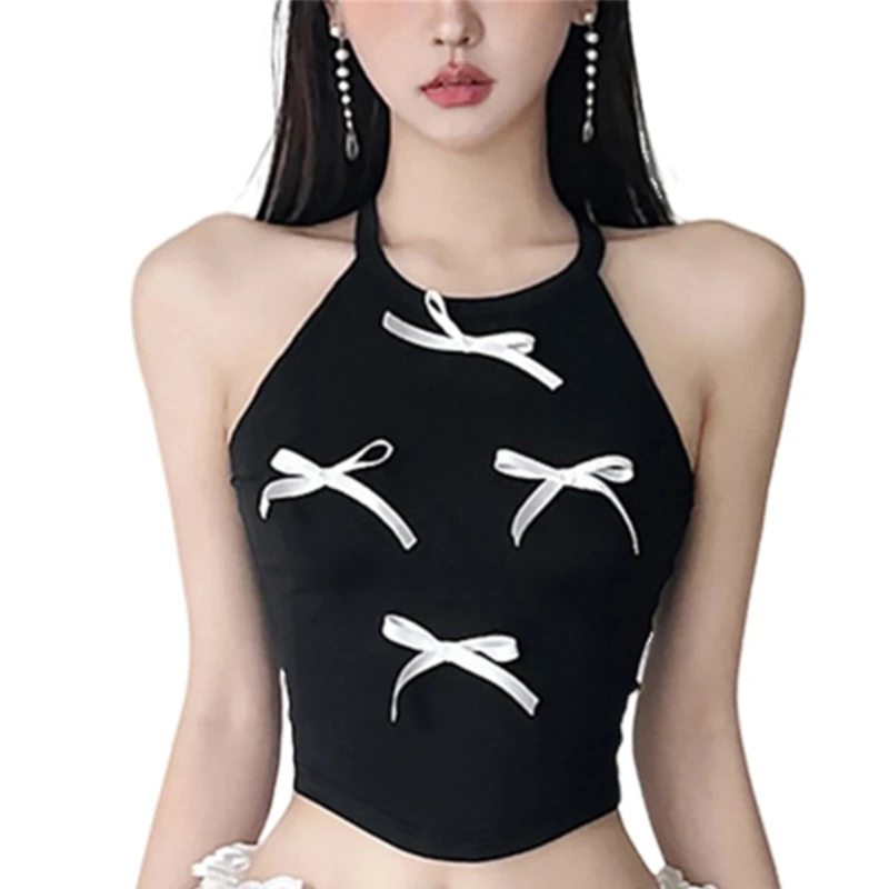 Phụ Nữ Dễ Thương Nơ Halterneck Yếm Crop Top Tầng Xù Quần Short Ren Trang Phục