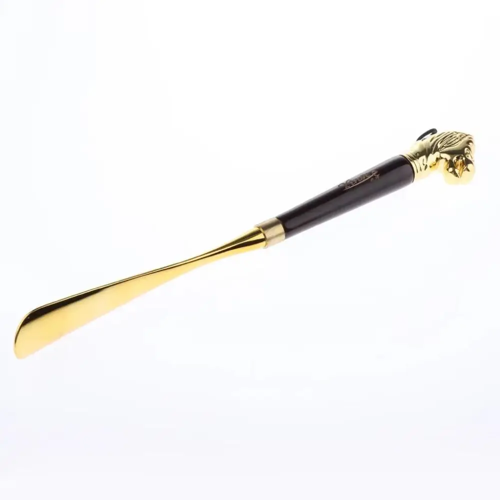 

32cm Metal Shoe Horn Lion/Horse Head Handheld Wood Handle Shoehorn Durable Shoes Wearing Tool Portable Shoe Lifter Women Men