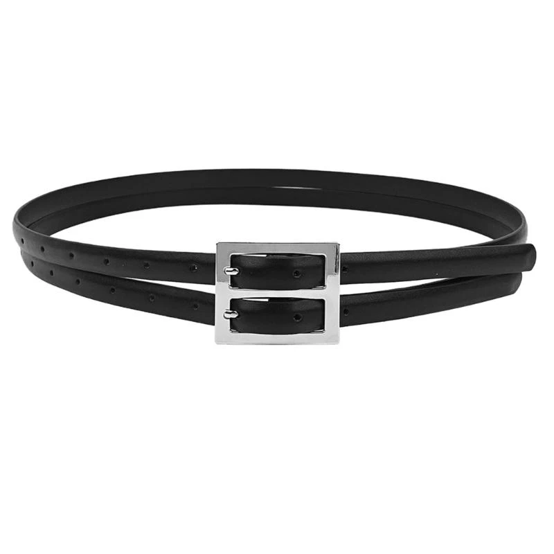 

652F Fashionable Unisex Belt With Double Buckles Vintage Wide Leather Waist Belt for Work Meetings and Social Event