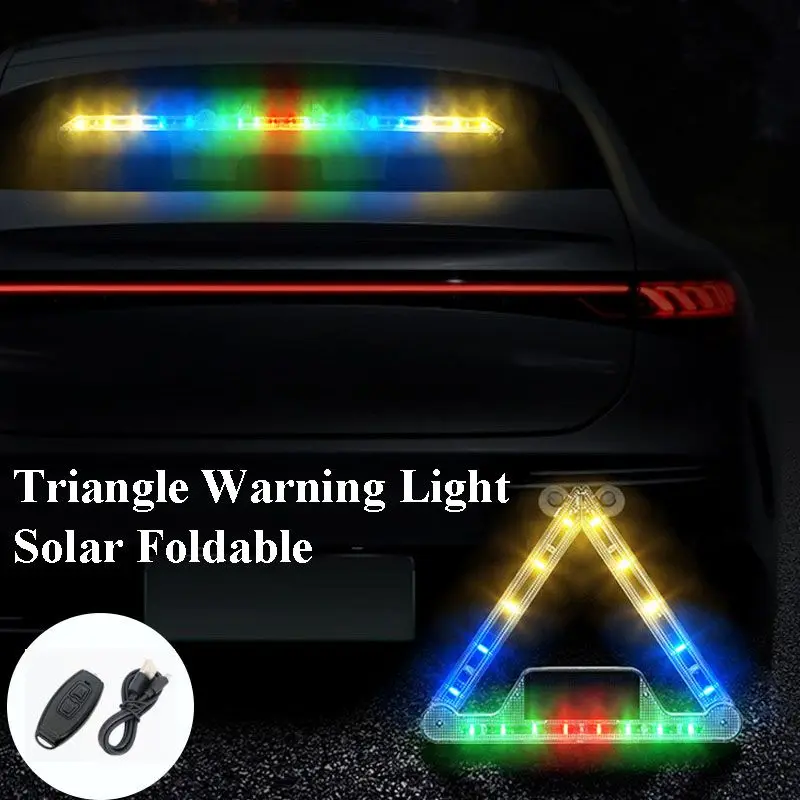 Solar Foldable Triangle Warning Light Foldable Rotatable LED Warning Signal Light USB Rechargeable Multi-Mode Car Tail Light