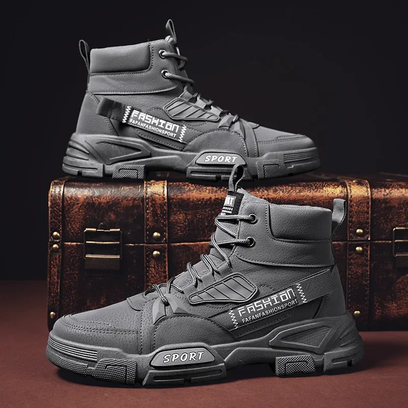 Quality Work Boots Men Comfort Desert Boots Retro Casual High Top Shoes for Men Round Toe Non-slip Hiking Booties Botas Hombre