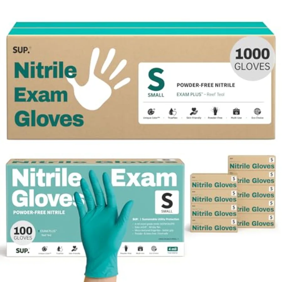 

SUP Nitrile Exam Gloves Powder-Free Latex-Free Food Safe Cooking Cleaning laboratory Disposable Medical Glove Teal 1000 Ct