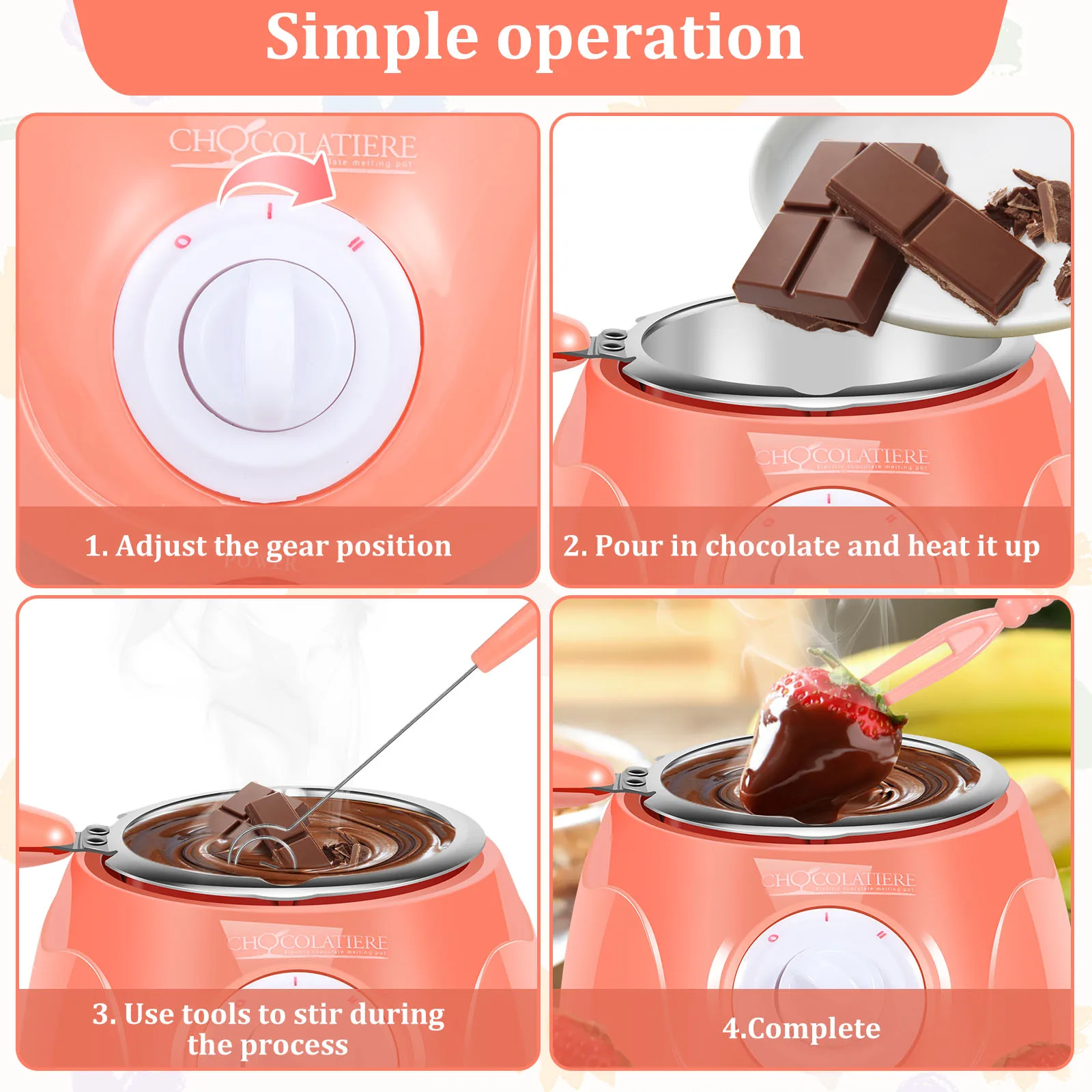 Chocolate Melting Pot 250ml Electric Chocolate Melter 2-Speed Adjustable Temperature Chocolate Butter Cheese Melting Making Kit