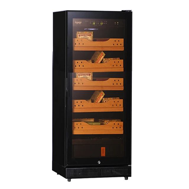 Stainless Steel Cabinet Beech Wood Drawer with Built In Hygrometer Compressor Cigar Cooler Humidor for Home Office Use