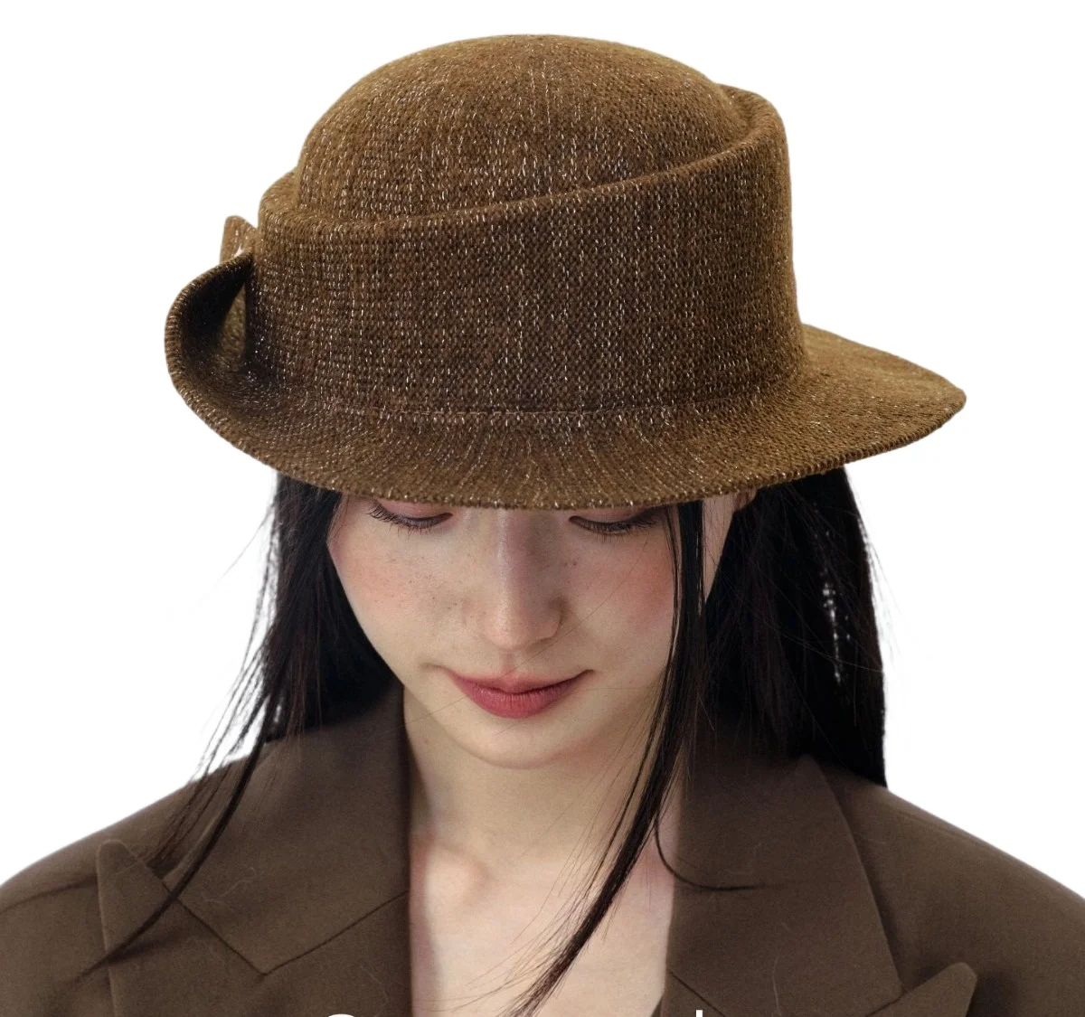 Coffee Curled Brim Equestrian Hat for Women Spring Autumn Winter Korean Japanese Style Versatile Slimming Vacation Fedora Trendy