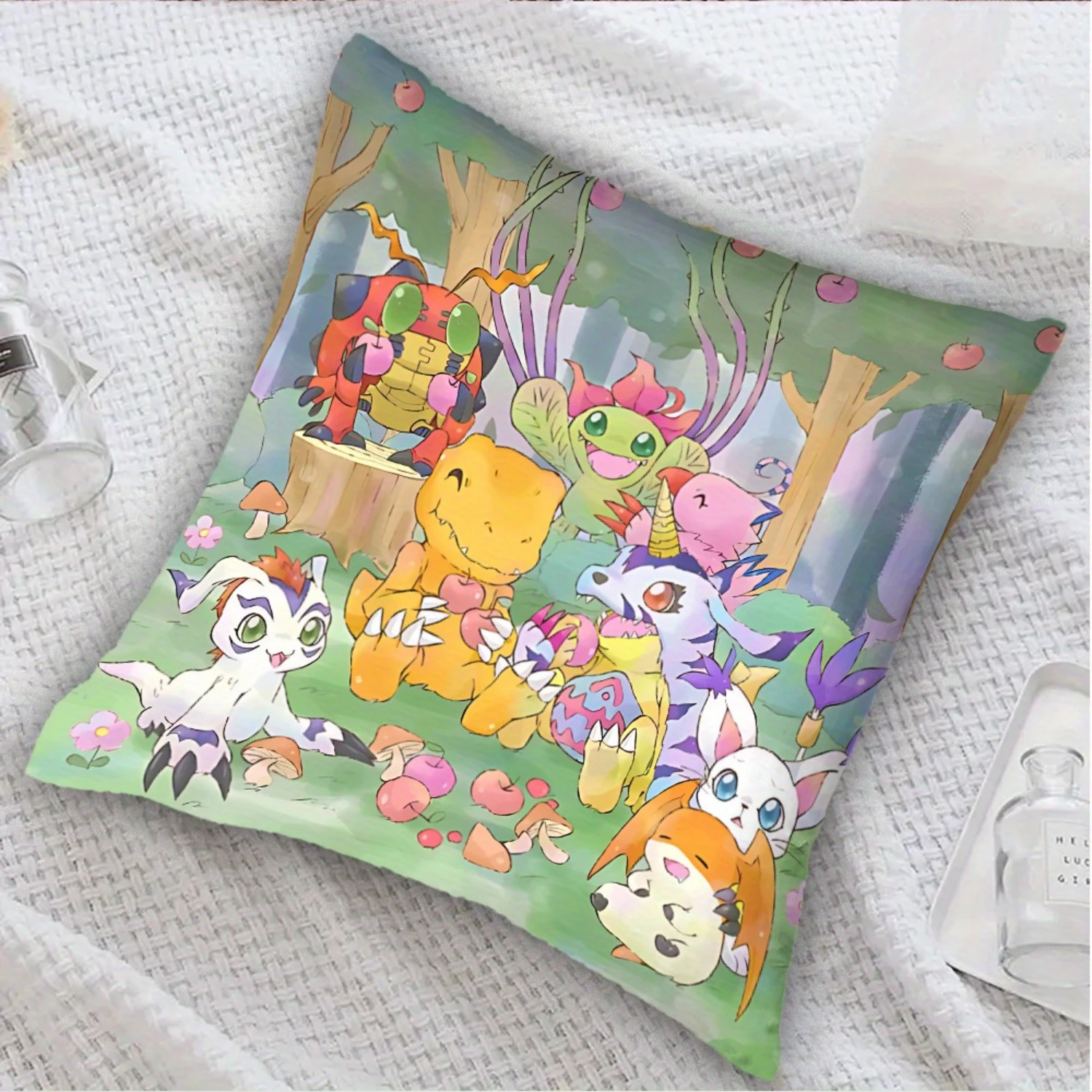 Cute Digimon Characters Printed Pillow Case Decorative Cushion Cover for Home Sofa Bedroom Living Room Car Decoration