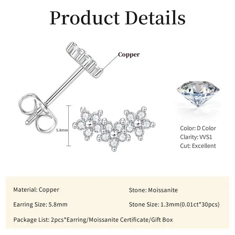 Lnngy Zertifizierte Moissanit-Ohrstecker Niedliche Blumen-Knorpel-Ohrringe für Frauen Exquisiter Fünfzackiger Stern Ohrschmuck Geschenk – Detail 6