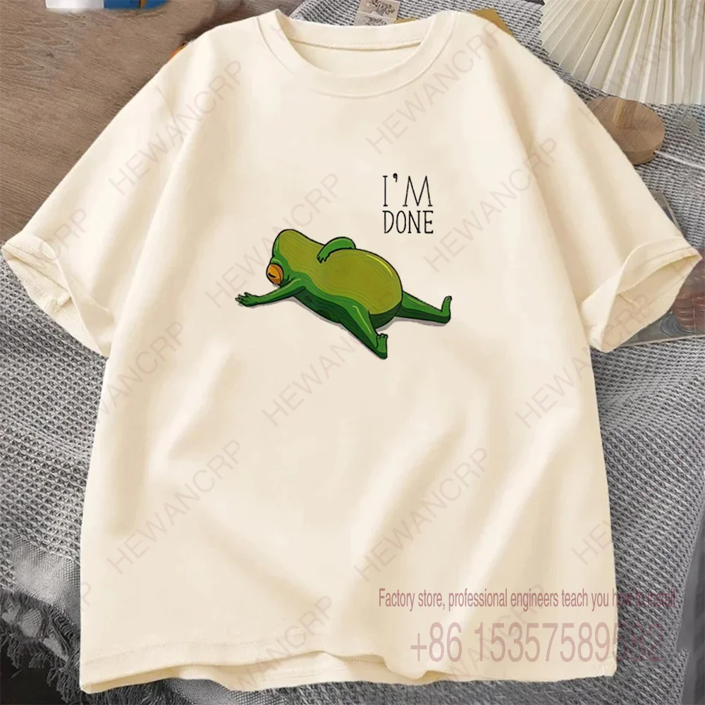 Camiseta con estampado gráfico I'm Done Frog, camisetas de algodón para hombre, camiseta de manga corta con cuello redondo, camisetas informales Unisex de gran tamaño, ropa de calle