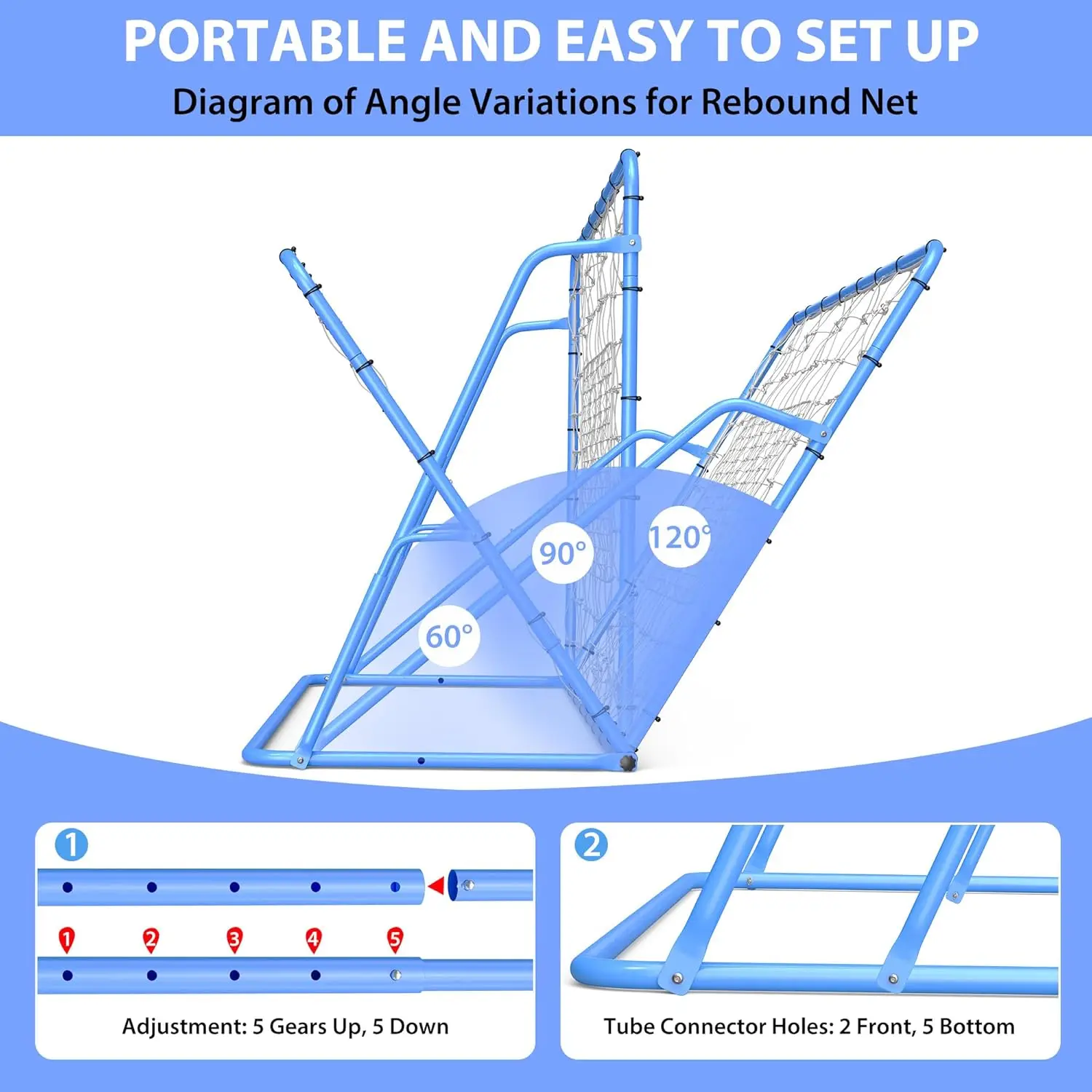 شبكة ريبوندر لكرة القدم - معدات تدريب وتدريبات كرة القدم بزاوية قابلة للتعديل، لوحة ارتداد لتدريب الكرة، شبكة كرة قدم قابلة للطي