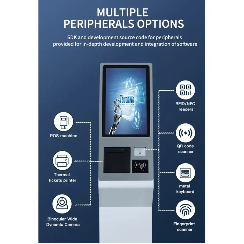21.5 27 Inch Self Service Information Inquiring Machine Floor Stand Printing Kiosks with Scanner Printer Card Reader 5