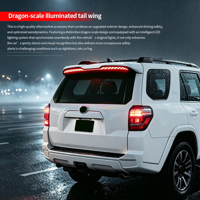 For Toyota 4Runner N280 2010-2024 Dragon Scale Rear Spoiler LED Dynamic Turn Signal Scanning Light Modification Accessories
