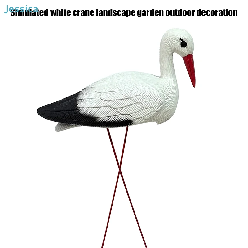 ♥White Crane Garden Sculpture with Stake - Outdoor Decorative Bird Statue for Patio, Lawn & Pond
