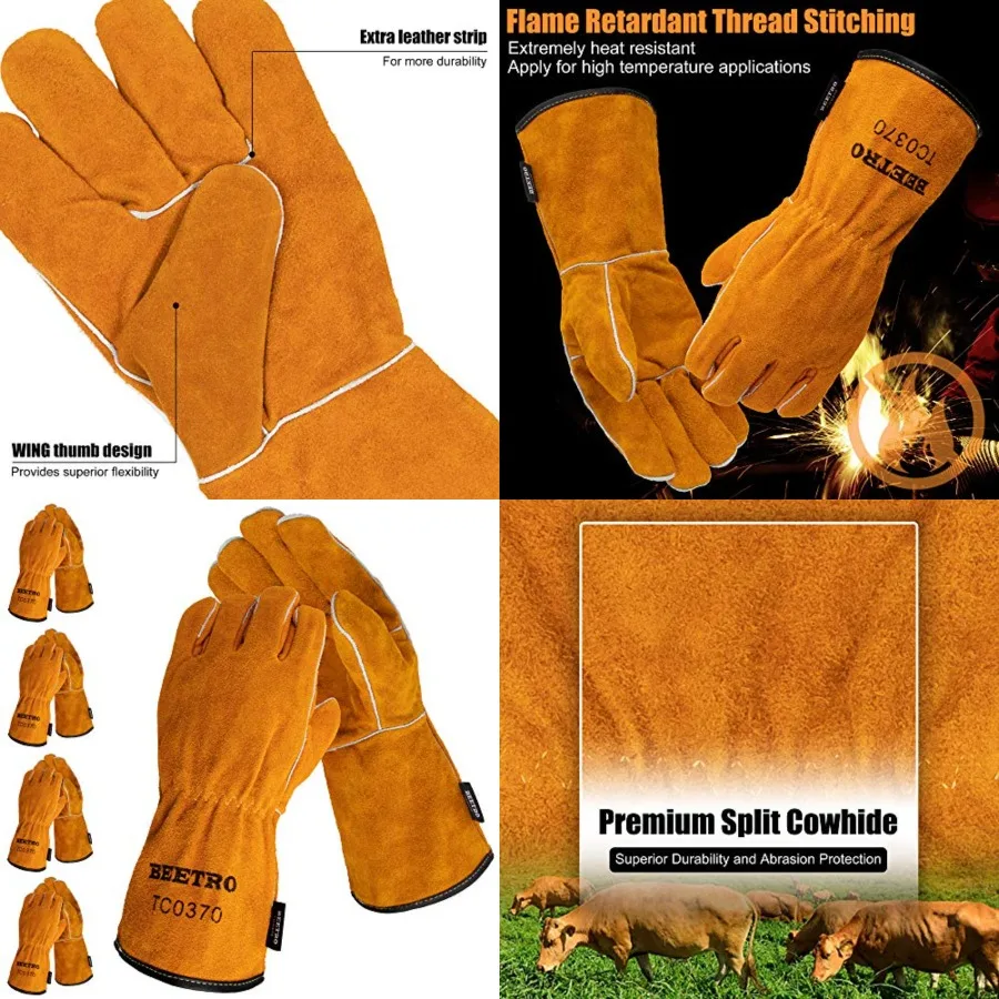 

Welding Gloves Cow Leather Forge/Mig/Stick/Tig Welder Heat/Fire Resistant, Mitts for Oven/Grill/Fireplace/Furnace/Stove/Pot Hol