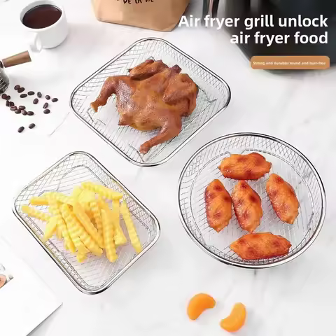 Kitchen Reusable Easy-To-Clean Air Fryer Rack Non-Stick Stainless Steel Air Fryer Tray Barbecue Basket Kitchen Gadgets