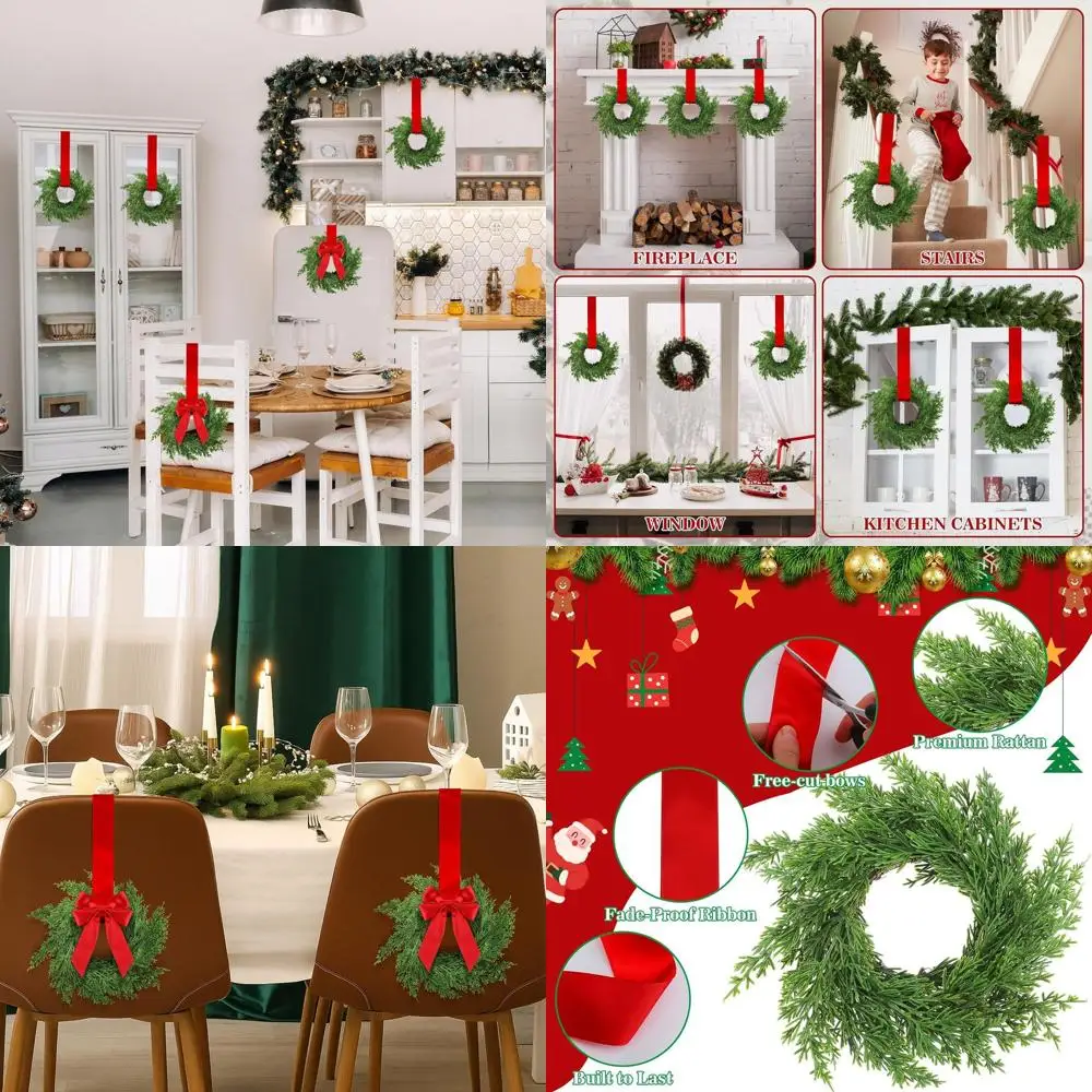 

Set of 12 7.87 Mini Christmas Wreaths with Ribbon for Home Decor, DIY Craft, and Holiday Festive Accents (Red)