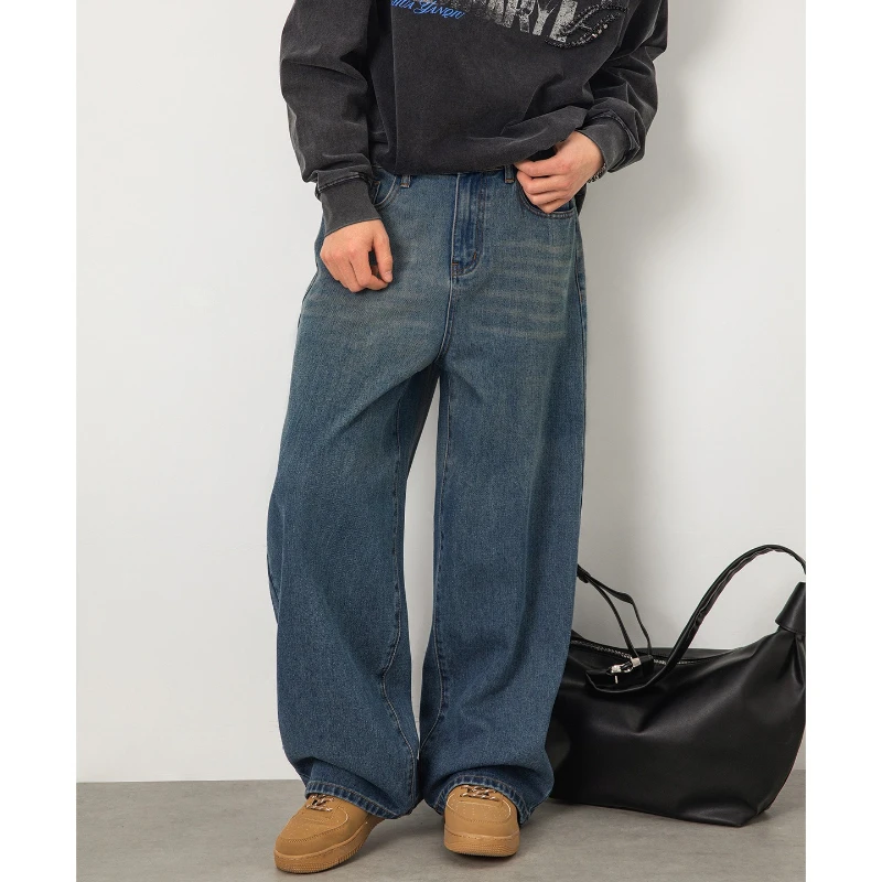 

Blue Straight Leg Denim Men's Spring Vintage Casual Pants