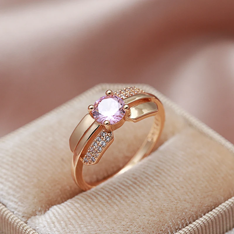SYOUJYO Pink Cubic Zircon Women\'s Ring Luxury Design Romantic Brass Jewelry Gift For Girl Easy Matching Accessories