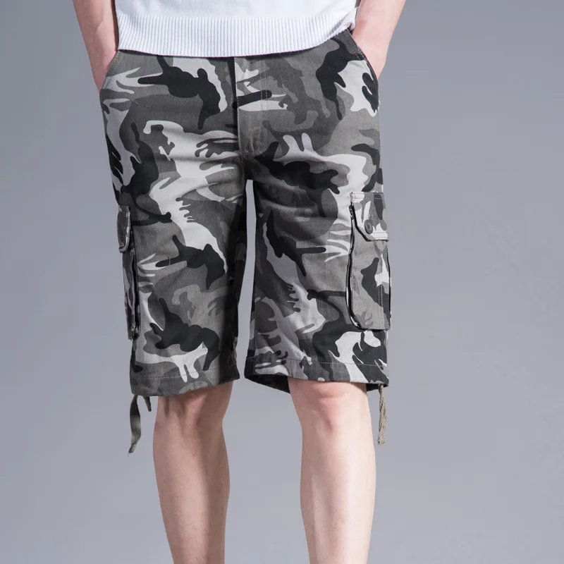 Men's Casual Camouflage Multi Pocket Cargo Shorts Mid Length Outdoor Loose Fit Trendy for Hiking Camping Travel and Daily Wear