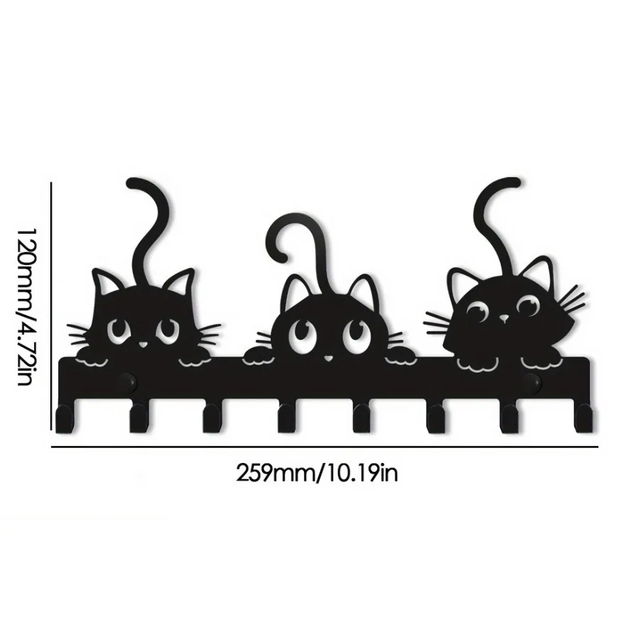 Multifunctional Iron Wall Hanging Cute Cat Key Rack Festive Atmosphere Cat Wall Rack Hook Household Key Coat Hanger Hook