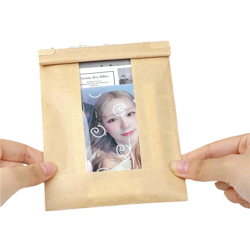 500Pcs/Lot Brown Window Rolled Edge Packaging Bag Postcard Small Card Bag