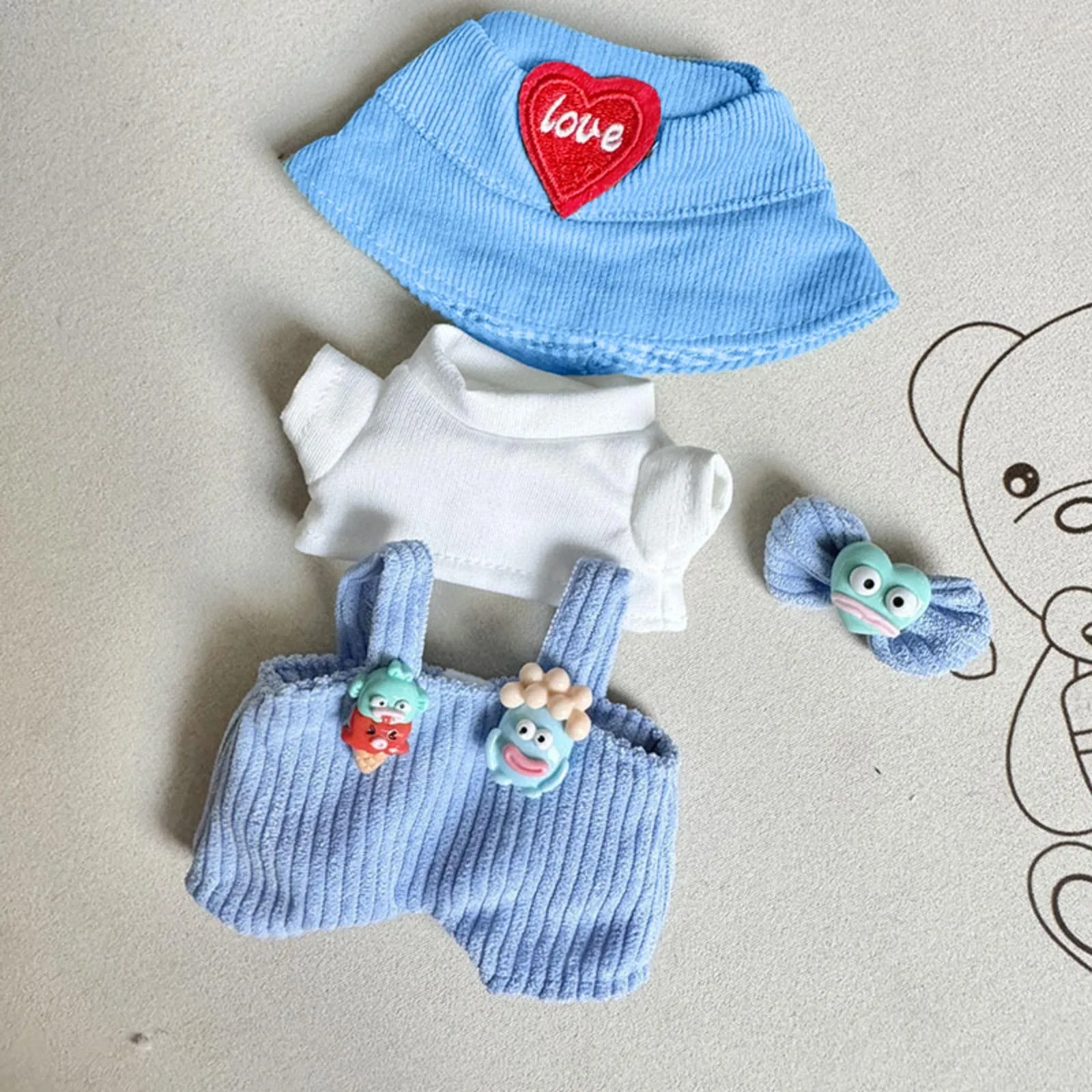

17cm Mini Plush Doll'S Clothes Outfit Accessories For Labubu Dolls Sitting Party stripe overalls Clothing Outfit Accessories