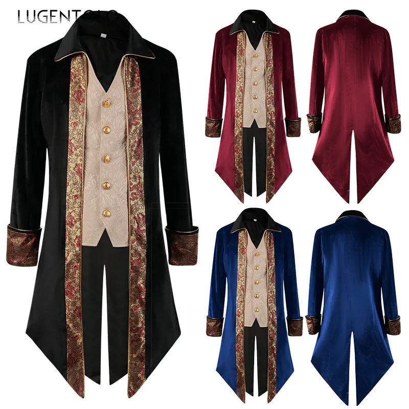 Men Steampunk Coat Victorian Tailcoat Medieval Costume Gothic Lapel Single-breasted Elegant Party Jacquard Straight Jackets