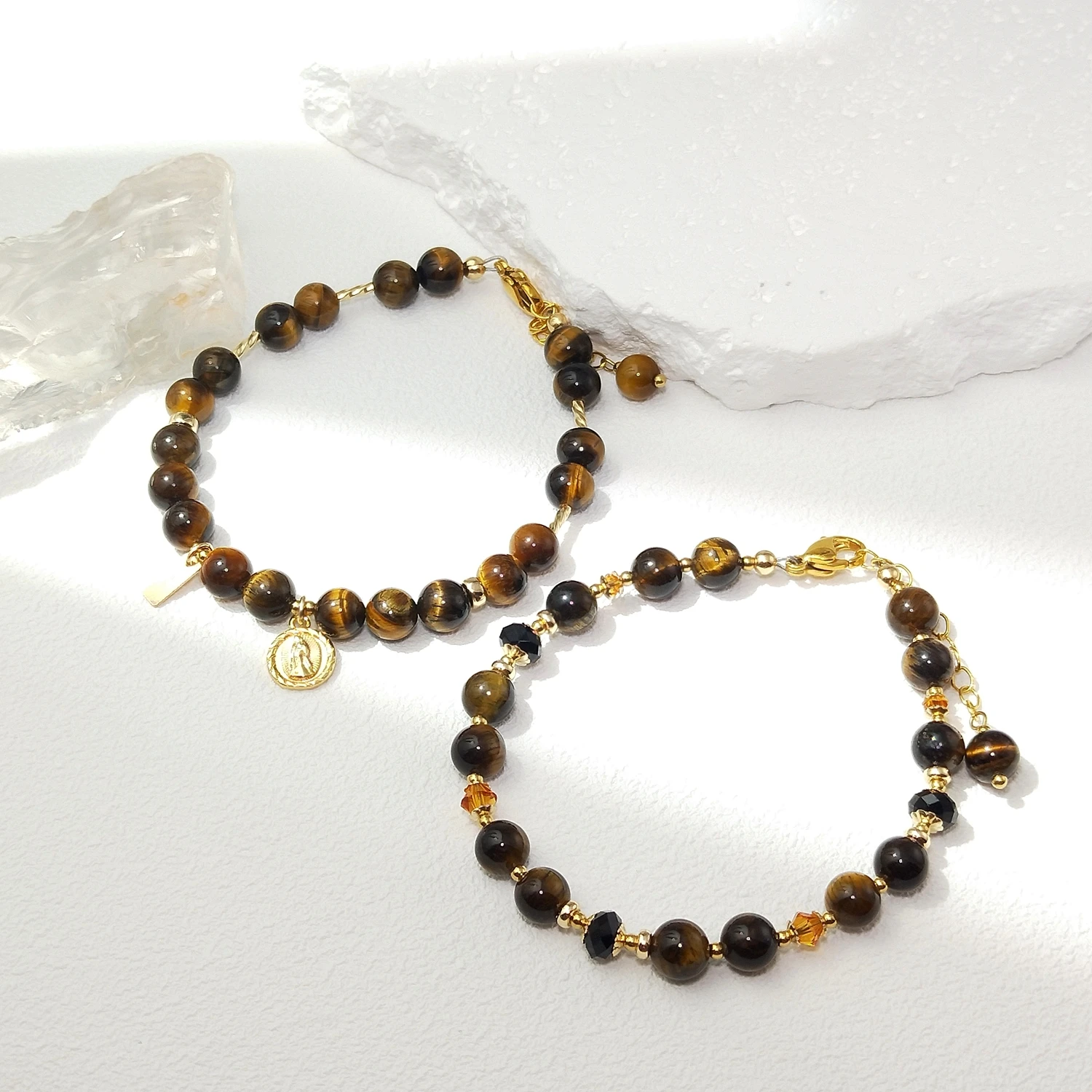 

Lii Ji Tiger Eye's 14K Gold Filled Charms Bracelet Handmade Bohe Fashion Jewelry For Female