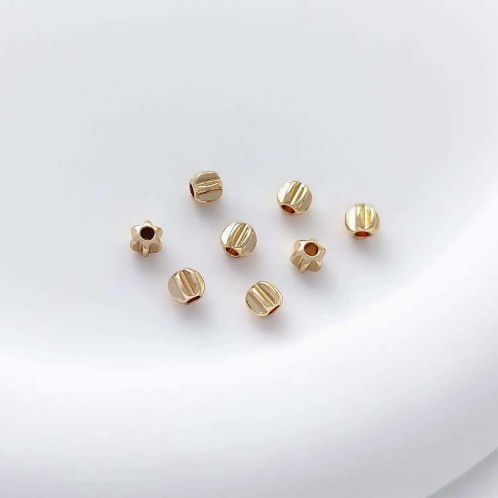 10/20 PCs Eco-friendly Brass Beads Tip For DIY Bracelet Necklace Jewelry Making 14K Gold Plated Round Stripe Accessories