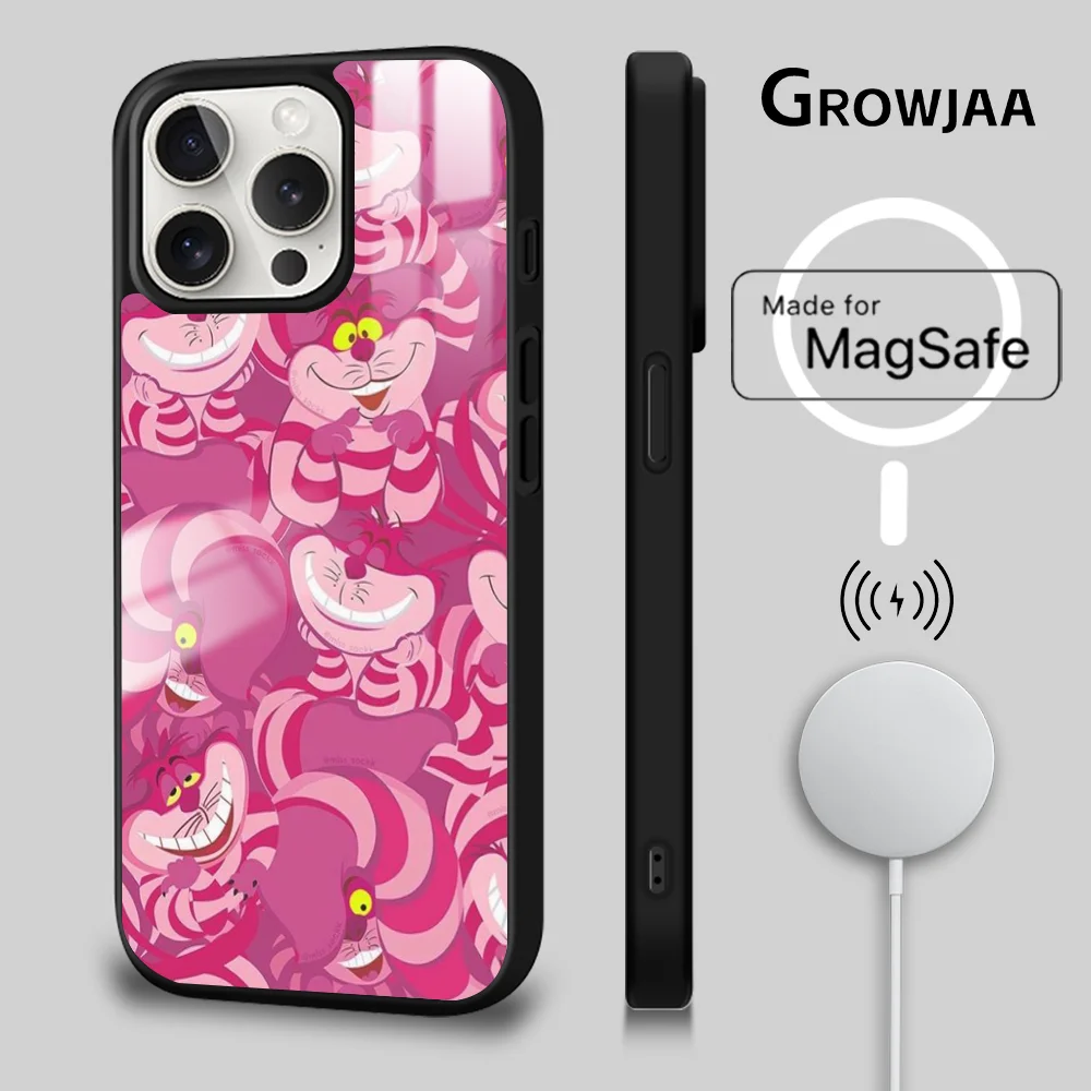 Disney Cheshire cat Phone Case For iPhone 16 15 14 13 12 11 Pro Max Plus Mini New Magsafe Mirror Wireless Magnetic Cover