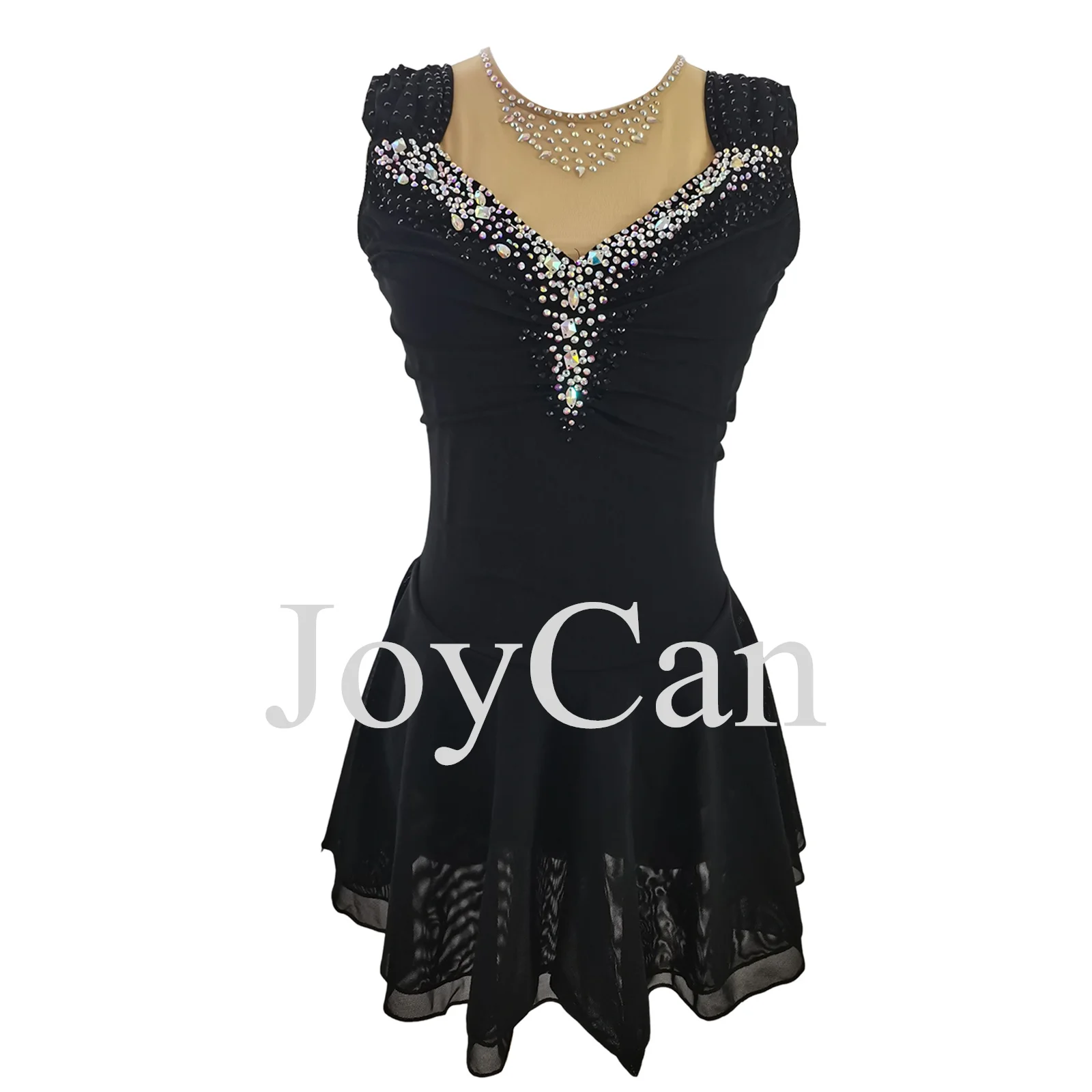 JoyCan Ice Figure Skating Dress Girls Black Spandex Stretchy Competition Dance Wear Customized