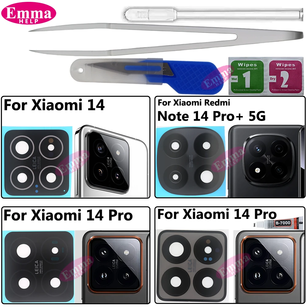 Rückkamera-Glaslinse für Xiaomi Redmi Note 14 Pro+Plus 5G Mi 14 Pro Kameraglas mit Klebstoff + Reparaturwerkzeuge