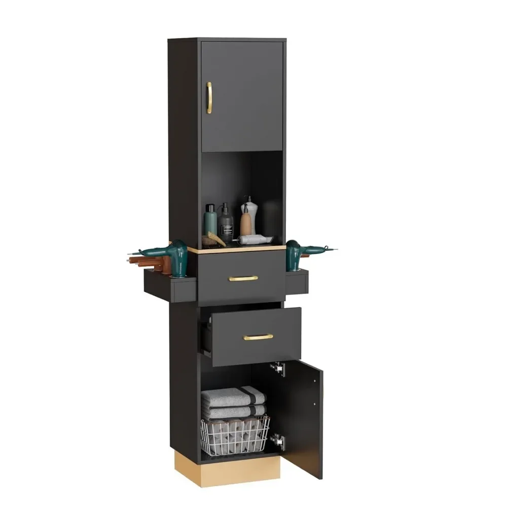 Salon Stations for Hair Stylist, Barber Station Hair Salon Station, Beauty Salon Spa Equipment with 2 Drawers, 2 Storage Cabinet