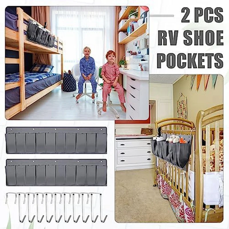 2 Pcs RV Shoebag Hanging Shoebag Bedside Storage Bag 44.1 Inch With 10 For Shoes Toy Tool A